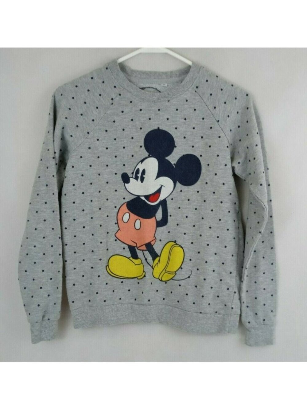 Vintage Disney Mickey Mouse Gray Polka Dot Raglan Sweater Size XS